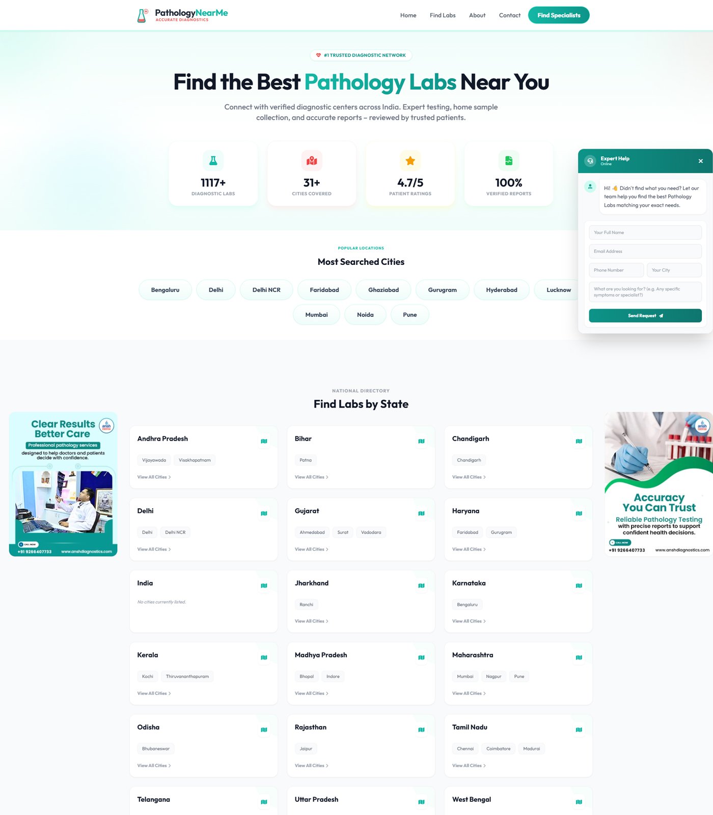 PathologyNearMe — medical website built by DoubleSure